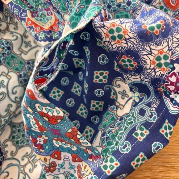 Chicos Multi Color Mosaic Button Down Tunic No Iron Shirt Size 2 Large Pockets - Picture 11 of 15